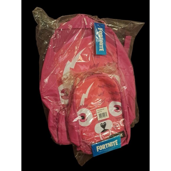 Fortnite Profile 17" Backpack & Lunch Bag Set Pink School Travel NWT - Picture 2 of 3